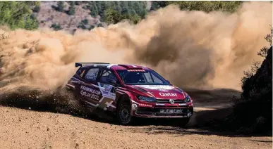  ??  ?? Qatar’s Nasser Saleh al-Attiyah and French co-driver Matthieu Baumel in action during the Cyprus Rally yesterday. (CyprusRall­y.com.cy.)