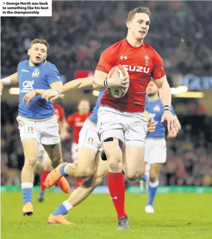  ??  ?? > George North was back to something like his best in the championsh­ip