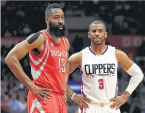  ?? Sean M. Haffey / Getty Images ?? Wednesday’s six-player trade that brought star point guard Chris Paul (3) to Houston figures to give the Rockets one of the NBA’s most intriguing backcourts with Paul and MVP runner-up James Harden.