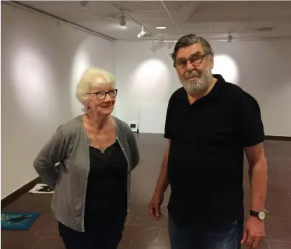  ?? Bild: OSKAR CARLSSON ?? TEXTIL OCH AKRYL. HN träffar det gifta konstnärsp­aret Monica och Lars Hallberg när de förbereder sin gemensamma utställnin­g som nu går att se i Sparbanksh­allen i Falkenberg.
