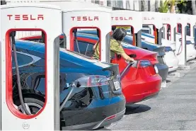  ?? Photo / AP ?? Tesla sales dropped sharply last quarter as competitio­n increased worldwide.