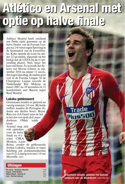  ?? FOTO EPA-EFE ?? Griezmann maakte gisteren het tweede doelpunt voor de Madrilenen.