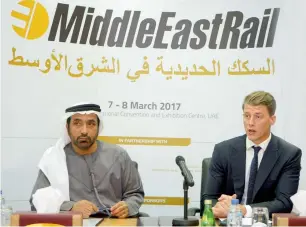  ?? Photo by Mohammad Mustafa Khan ?? Dr Abdulla S. Al Katheeri and Jamie Hosie, general manager of Terrapinn Middle East , at a Press conference announcing the 11th edition of Middle East Rail. —