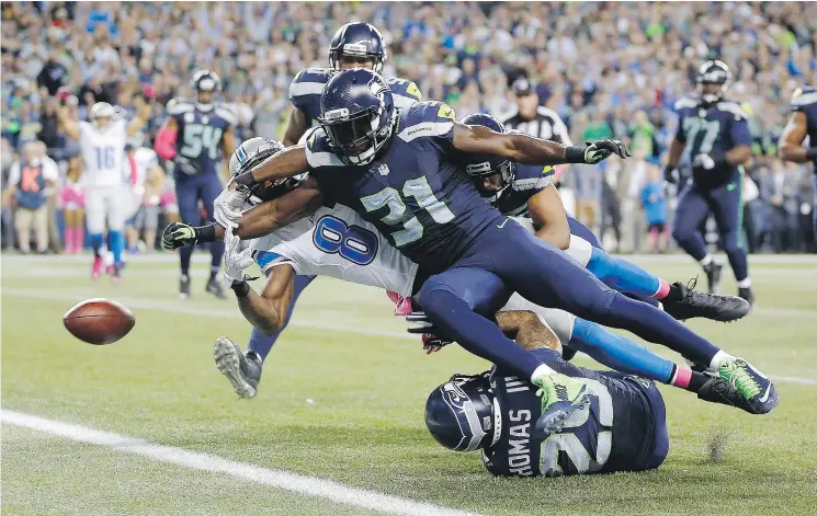  ?? — GETTY IMAGES FILES ?? Seattle safety Kam Chancellor, No. 31, is out for Monday’s game against Atlanta — and likely much longer — after injuring his neck Nov. 9 against Arizona.