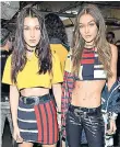  ??  ?? Gigi and Bella backstage at Moschino, left, and the sisters backstage at the Tommy X Gigi spring 17 show, above