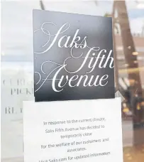  ?? LYNNE SLADKY THE ASSOCIATED PRESS FILE PHOTO ?? Saks Fifth Avenue’s 40 stores, which will remain wholly owned by HBC, will now operate separately from the new e-commerce business, which is now just called Saks.