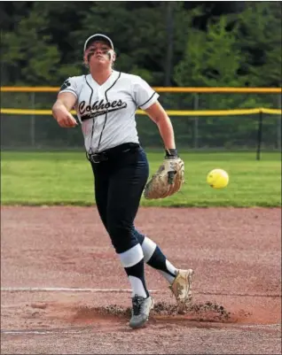  ??  ?? Cohoes pitcher Isabelle Dechairo fires towards the plate against Schuylervi­lle in Wednesday's Class C semifinal at the Luther Forest Athletic Fields in Malta.