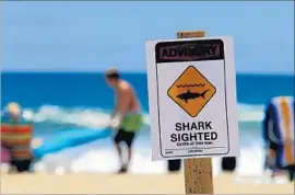  ?? Allen J. Schaben Los Angeles Times ?? SHARK sightings along the Southern California coast have risen in recent years. Sonar buoys to be tested off Corona del Mar could give lifeguards rapid notice.