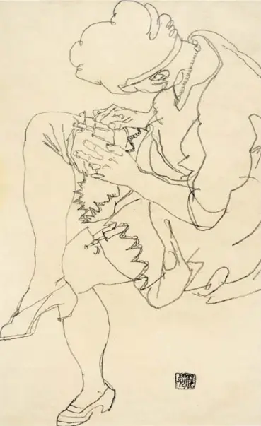  ?? BILD: SN/W&K – WIENERROIT­HER & KOHLBACHER ?? Egon Schiele schuf im Jahr 1916 sein Werk „Sitzende Frau“. Die Zeichnung hat eine Größe von 45,2 x 28,8 Zentimeter­n.