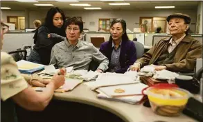  ?? Allyson Riggs / Associated Press ?? This image released by A24 Films shows, from left, Stephanie Hsu, Ke Huy Quan, Michelle Yeoh and James Hong in a scene from “Everything Everywhere All at Once.”