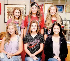  ??  ?? Homecoming queen candidates, standing from left, Addison Poland, Journey Sonny and Carlie Dill; and, seated, attendants Kathy Sammons, Bailey McAlister and Rheann Dillow.