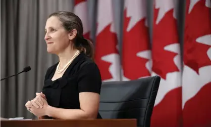  ??  ?? Chrystia Freeland, Canada’s deputy prime minister, speaks in Toronto on Friday. Photograph: Cole Burston/AP