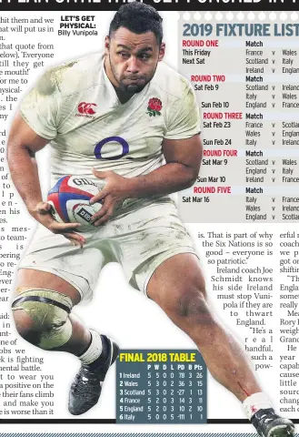  ??  ?? LET’S GET PHYSICAL: Billy Vunipola