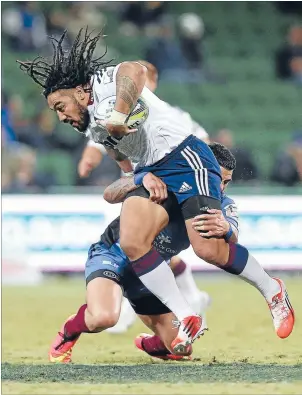  ?? Photo: GETTY IMAGES ?? Too powerful: Ma’a Nonu scored a try as the Blues kept their Super Rugby playoff hopes alive with a 40-14 thrashing of the Force in Perth.