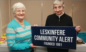  ??  ?? Joan Blake and Betty Jones at the Leskinfere Community Alert stand.