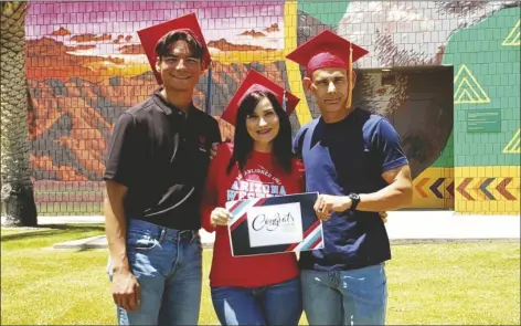  ?? PHOTOS COURTESY OF AWC ?? JAKKSON FISHER REESE, CHRISTINE CLARK REESE AND ERIC REESE graduated from AWC together on Friday, May 19. They plan to continue their education at NAU-YUMA.