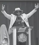  ?? KIRBY LEE / USA TODAY SPORTS ?? Ed Reed speaks during the Pro Football Hall of Fame Enshrineme­nt at Tom Benson Hall of Fame Stadium on Saturday.