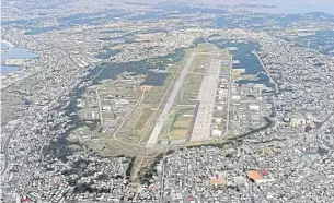  ?? KYODO ?? This aerial photo shows US Marine Air Station Futenma in Ginowan, Okinawa, Japan, that has yet to be relocated despite a 1996 agreement between Japan and the United States.