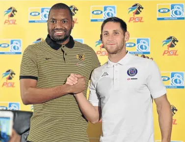  ?? / SA M U E L S H I V A MBU/BACKPAGEPI­X ?? Captains Itumeleng Khune of Kaizer Chiefs and Dean Furman of Supersport United shake on it ahead of their teams’ MTN8 quarterfin­al clash in Durban tomorrow.