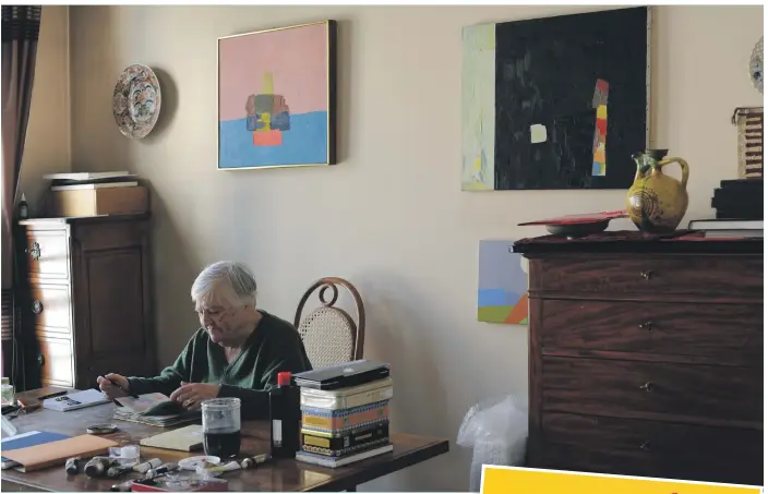  ?? Getty ?? American-Lebanese artist Etel Adnan at home in her studio in Paris in 2015. Her work ‘Landscape’ (2014), right, was one of 1,300 donated by Lebanese collecter Claude Lemand to the Institut du Monde Arabe in 2018