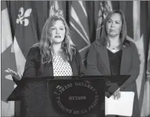  ?? CP PHOTO ?? Francyne Joe, President, Native Women’s Associatio­n of Canada, right, looks on as Jacqueline Hansen, Gender Rights Campaigner, Amnesty Internatio­nal Canada talks as human rights groups react to a UN committee against torture report recommenda­tions on sterilizat­ion of indigenous women without consent during a press conference on Parliament Hill in Ottawa on Friday.