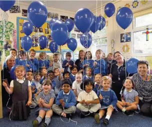  ??  ?? ●» Pupils and staff celebrate their Ofsted success