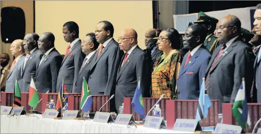  ?? PICTURE: KOPANO TLAPE / GCIS ?? SADC heads of state, including President Jacob Zuma, during the opening ceremony of the 35th SADC Heads of State and Government Summit held at the Gaborone Internatio­nal Convention Centre in Botswana yesterday.