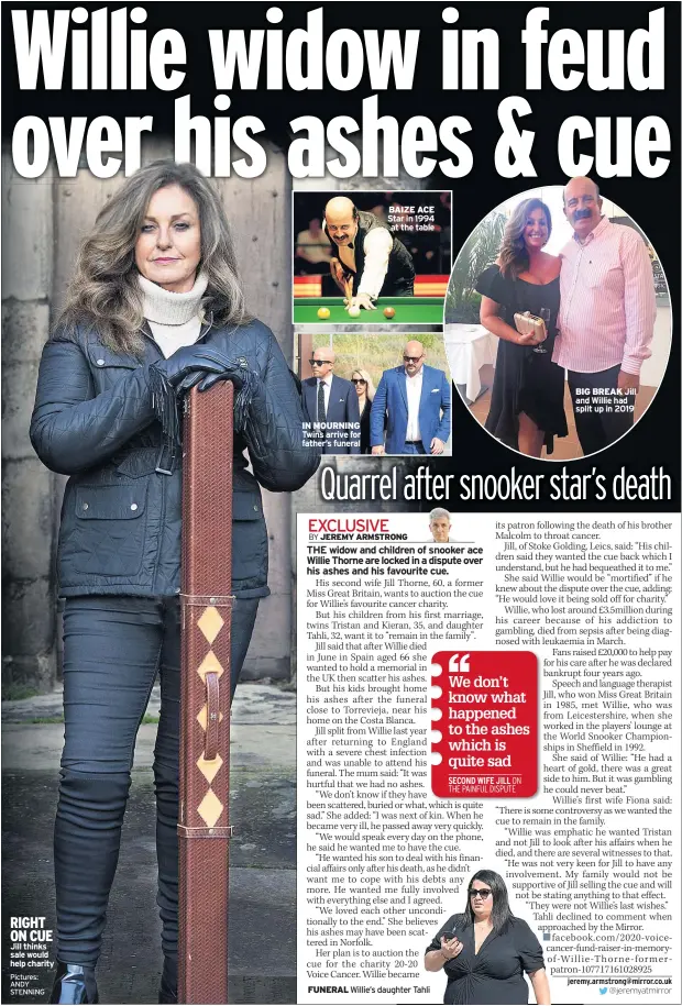  ??  ?? IN MOURNING Twins arrive for father’s funeral
BAIZE ACE Star in 1994 at the table
BIG BREAK Jill and Willie had split up in 2019