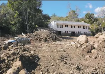  ?? Katie Falkenberg Los Angeles Times ?? SOME RESIDENTS of Montecito doubt they will ever again see the level of f lood devastatio­n that occurred in January, but officials say they could be proved dead wrong. Above, a home that was damaged by the slide.