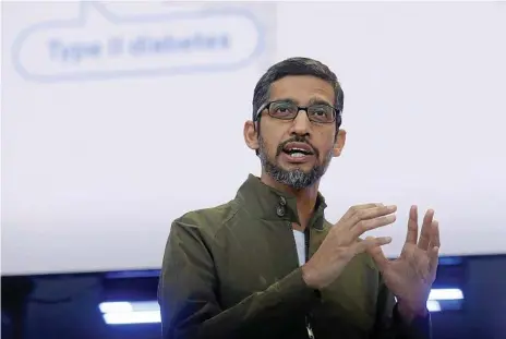  ?? Photo: Jeff Chiu/AP ?? BEING WATCHED: Google CEO Sundar Pichai is facing a probe into the tech giant’s cyberstalk­ing.