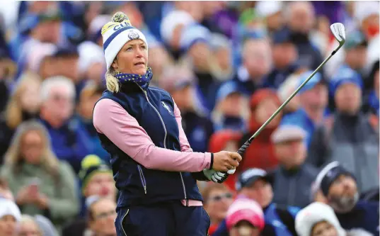  ??  ?? 4th tee during fourballs on day two,
2019 Solheim Cup [above]; singles match against Michelle Redman at the 2002 Solheim Cup [right]; victory at The Evian Championsh­ip in 2013 [far right]