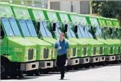  ?? Kevork Djansezian Getty Images ?? GROCERY delivery companies have raised $713 million in funding globally through May, according to CB Insights. Above, AmazonFres­h trucks in Inglewood.