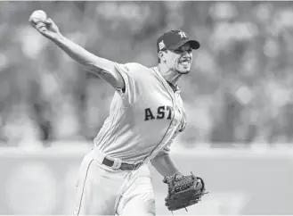  ?? Brett Coomer / Houston Chronicle ?? Astros starting pitcher Charlie Morton pitched five shutout innings in Game 7 of the ALDS, allowing just two hits and one walk while striking out five batters on 54 pitches.