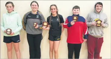  ?? ?? Picture (left to right): Hannah Noonan; Abbie O’Meara; Ciara Noonan; Darragh O’Callaghan and Conor O’Callaghan, with their awards.