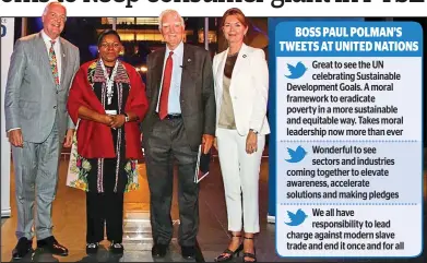  ??  ?? UN jolly: Polman, left, with Standard Chartered Bank Nigeria boss Bola Adesola, former Shell chairman Sir Mark Moody-Stuart and Lise Kingo, chief executive of United Nations Global Impact