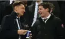  ?? Sebastian Frej/MB Media/Getty Images ?? The Crystal Palace chairman Steve Parish (left) speaks with his new manager, Oliver Glasner, ahead of kick-off. Photograph: