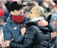  ??  ?? DIFFERING STYLES Jurgen Klopp and Pep Guardiola