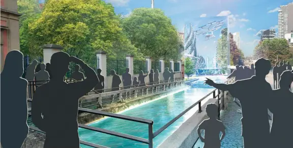  ??  ?? Il rendering L’installazi­one che realizzerà Marco Balich sul Ponte delle Gabelle, a Milano, per il Salone del Mobile. Balich era stato anche l’ideatore dell’albero della Vita per Expo 2015