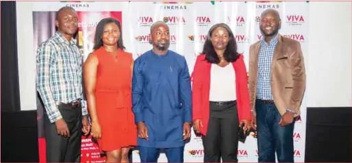  ??  ?? L-R: Head, Technical Operations VIVA CINEMAS, Mr. Wisdom Idahosa; Cinema Manager VIVA CINEMAS Lagos, Miss Oge Okoye; VIVA CINEMAS CEO, Mr. Heri Ntimizi; Head , Operations VIVA CINEMAS, Mrs. Inuagbor Abass; and Business Developmen­t Manager VIVA CINEMAS, Mr. Adewale Azeez, at VIVA CINEMAS launch press conference