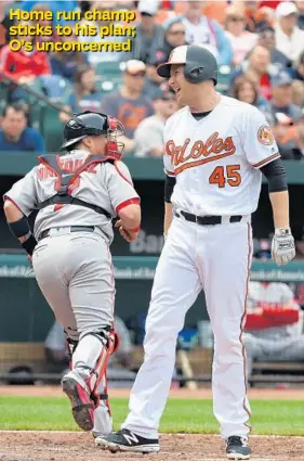  ?? KENNETH K. LAM/BALTIMORE SUN ?? Orioles slugger Mark Trumbo, who led the majors in home runs last season, has hit just one homer — on Opening Day — and has just four extra-base hits so far this season.