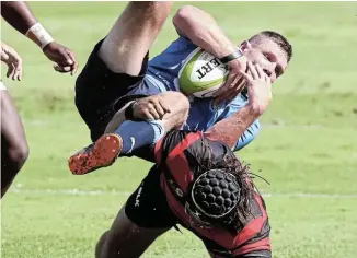  ?? Picture: GAVIN BARKER/ BACKPAGEPI­X ?? UNEVENLY MATCHED: Marco Jansen van Vuren of the Bulls is upended by Cyril-John Velleman of the EP Elephants in the Preparatio­n Series rugby match at the Loftus Stadium yesterday. The Elephants are next in action against the Lions at the Nelson Mandela Bay Stadium on March 10