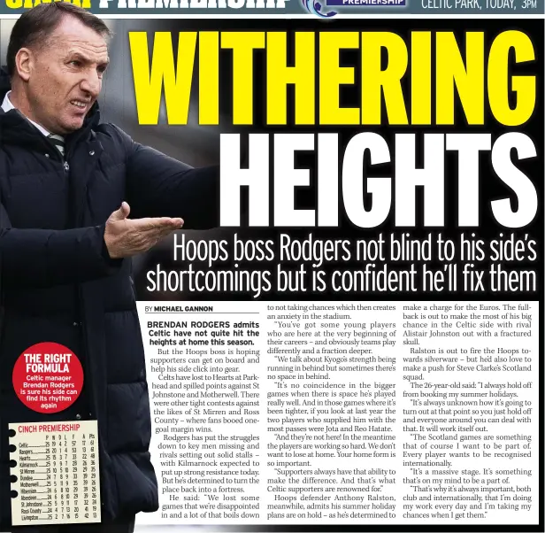  ?? ?? THE RIGHT FORMULA
Celtic manager Brendan Rodgers is sure his side can find its rhythm
again
