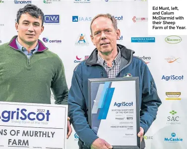  ?? ?? Ed Munt, left, and Calum Mcdiarmid with their Sheep Farm of the Year.