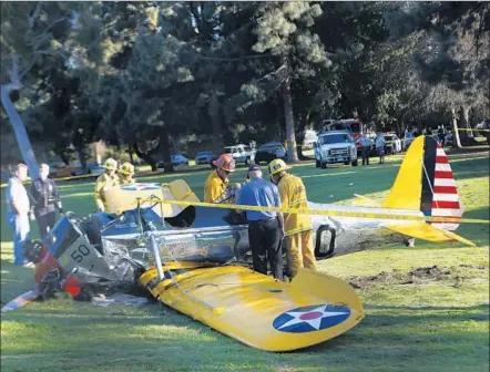  ?? Anne Cusack Los Angeles Times ?? THE VINTAGE AIRCRAFT, built in 1942, went down on a golf course shortly after taking off from Santa Monica Airport in March.