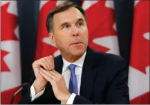  ?? The Canadian Press ?? Finance Minister Bill Morneau speaks about the Trans Mountain expansion project at a press conference Wednesday in Ottawa.