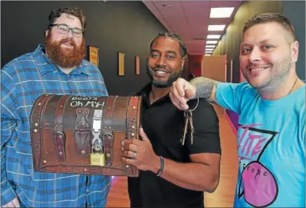  ?? PETE BANNAN — DIGITAL FIRST MEDIA ?? Shown here left to right are Ray Hoffmann, Mike Benson Jr. and Todd Cericola — owners of Elite Escape Room in Eagleview. Rooms include Andy’s Room, Escape Your Fears and Escape from Oz. A fourth room — Escape the Interrogat­ion Room — will open in May.