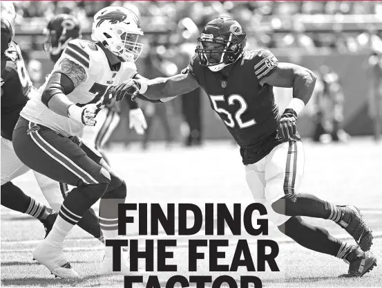  ?? JONATHAN DANIEL/GETTY IMAGES ?? Bears outside linebacker Khalil Mack had 12oe sacks in 2018 before tailing off to 8oe in 2019 and nine last season.