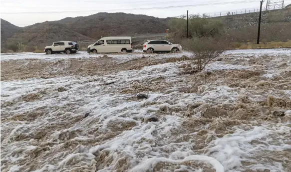  ?? Antonie Robertson / The National ?? Flooding in Fujairah. Gulf countries are prone to potential damage from flooding caused by heavy rainfall, a study says