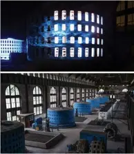  ??  ?? Above left: An immersive sound-and-light experience transforms the century-old generating station at Niagara Falls, Ontario. Lower left: The generator floor of the Niagara Parks Power Station at Niagara Falls.