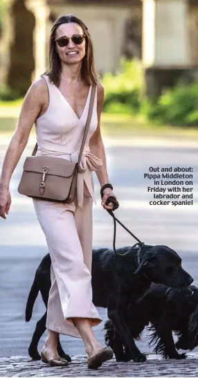  ??  ?? Out and about: Pippa Middleton in London on Friday with her labrador and cocker spaniel